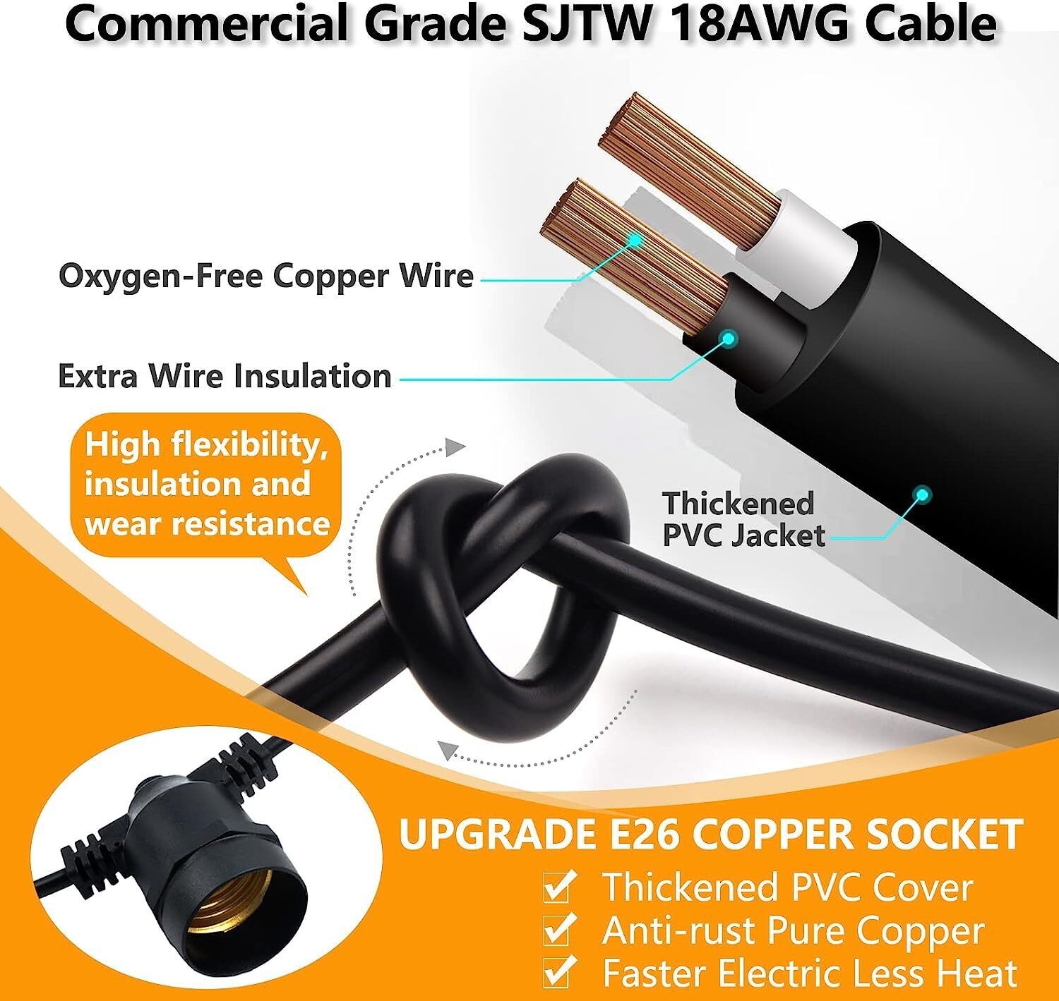 54ft 108ft String Lights S14 LED Shatterproof IP65 for Outdoor Garden Patio Yard