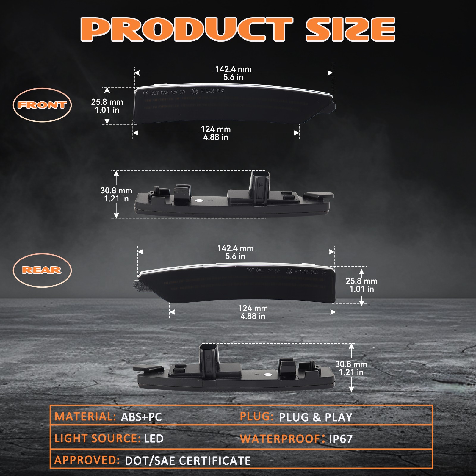 For 2024-2025 Ford Mustang S650 Front Rear Bumper 4PCS LED Side Marker Lights