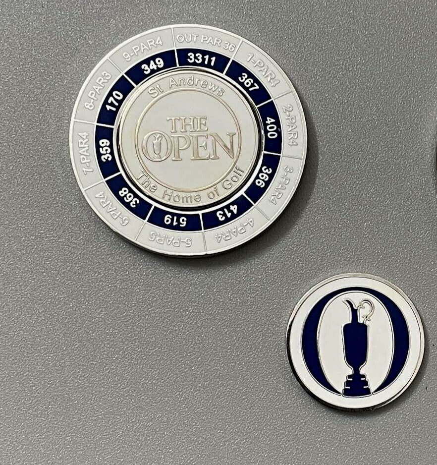 St Andrews Links Magnetic Yardage & Ball Marker Holder- Two Sided BM The Open