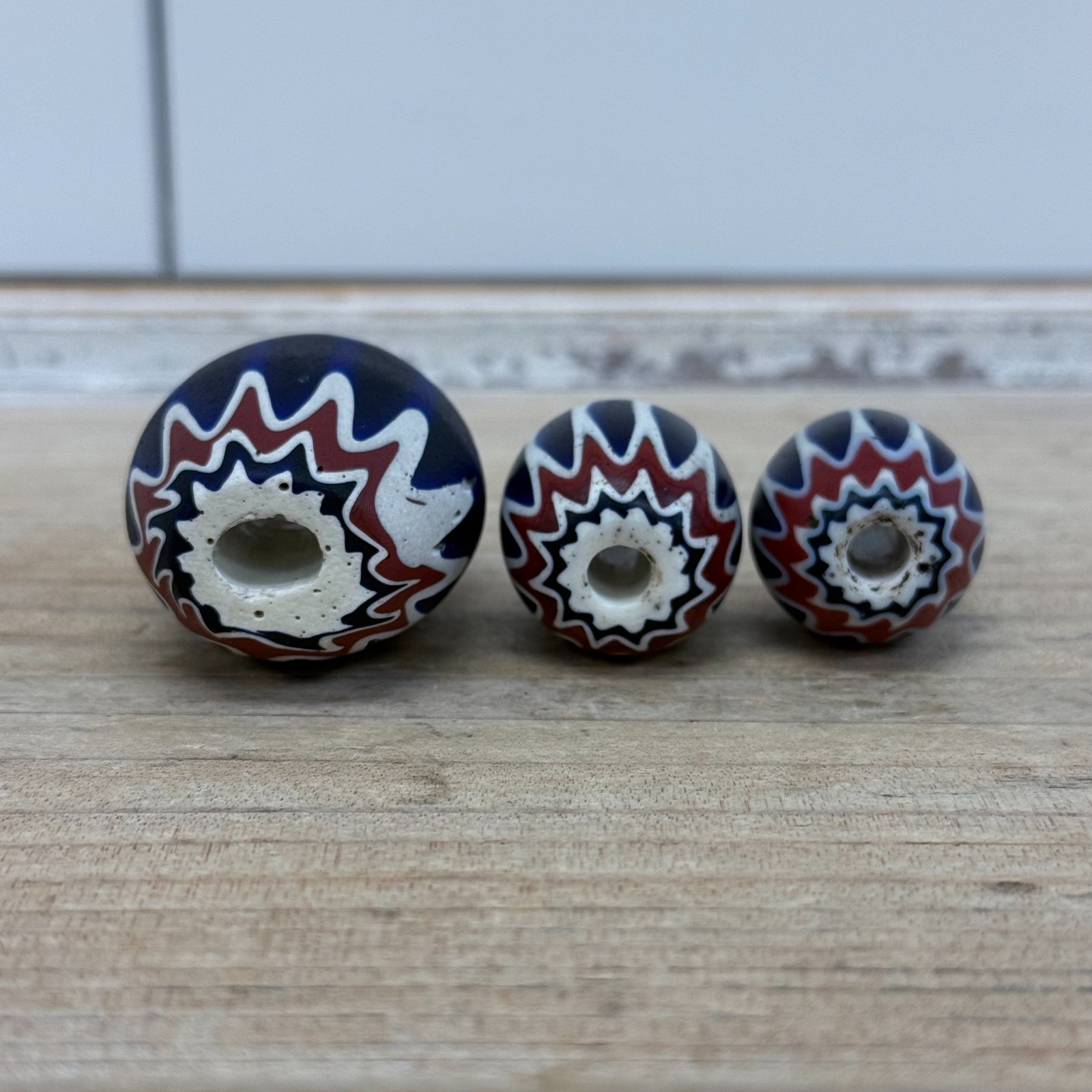Venetian Chevron Trade Beads Set of 3 Antique African Glass Millefiori