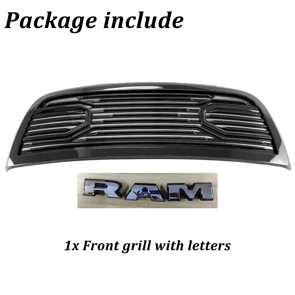 Front Grille For 2010-2018 Dodge Ram 2500 3500 Grill Mesh Gloss Black W/Letters