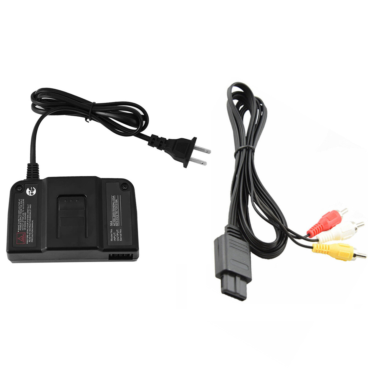 AC Power Supply Adapter Cord / Audio AV RCA Cable For Nintendo 64 N64 Game Set