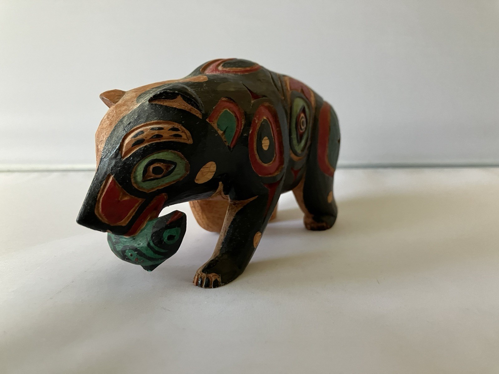 Pacific Northwest Salish Bear with Fish Carving First Nation Tribal Art