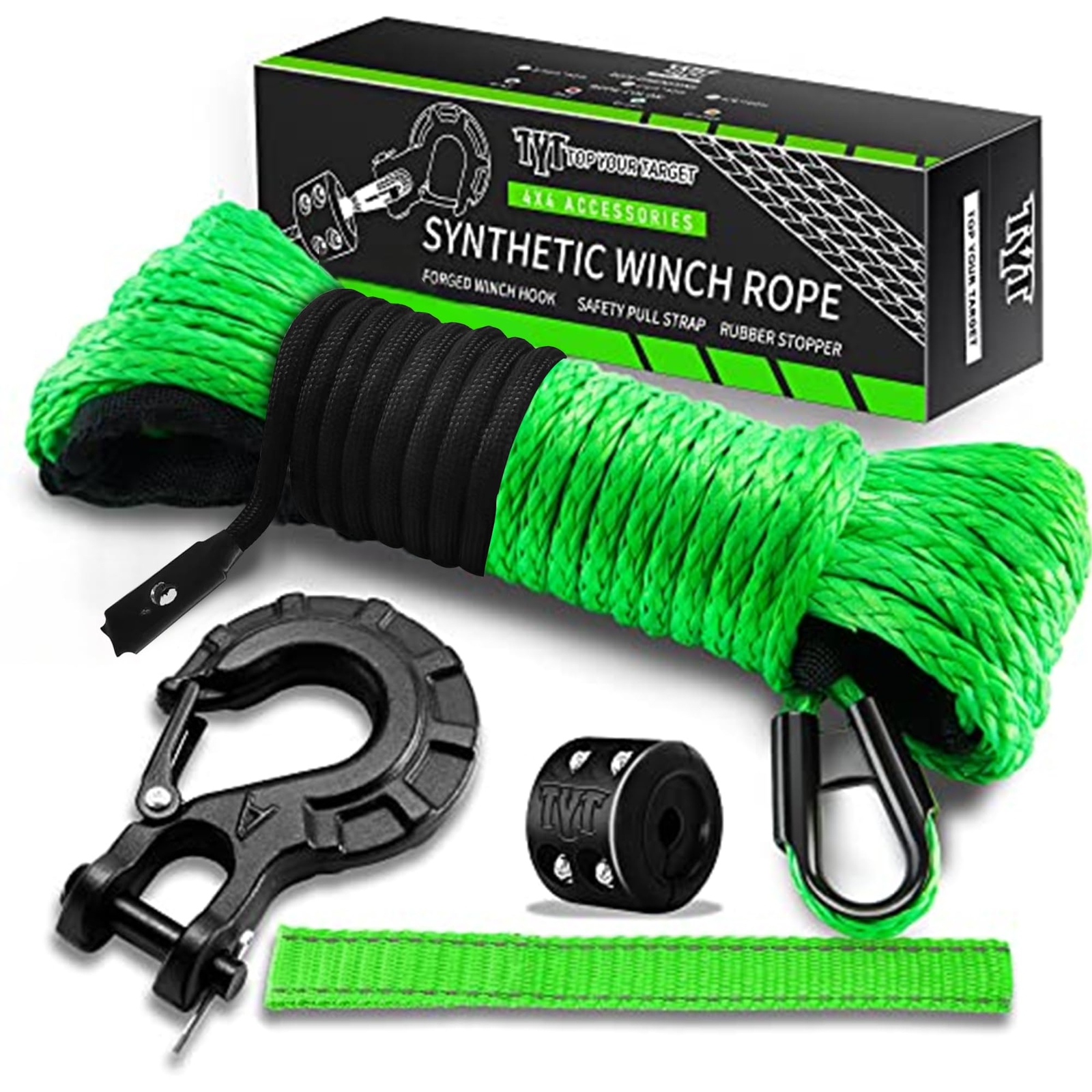 Synthetic Winch Rope Kit, 1/4'' x 50FT w/ 10000 lbs Strength, Protective Sleeve
