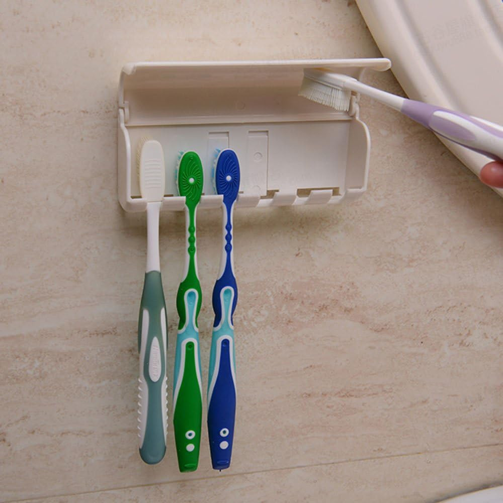 Toothbrush Holder with Cover, Space-Saving Dustproof (Ivory White)