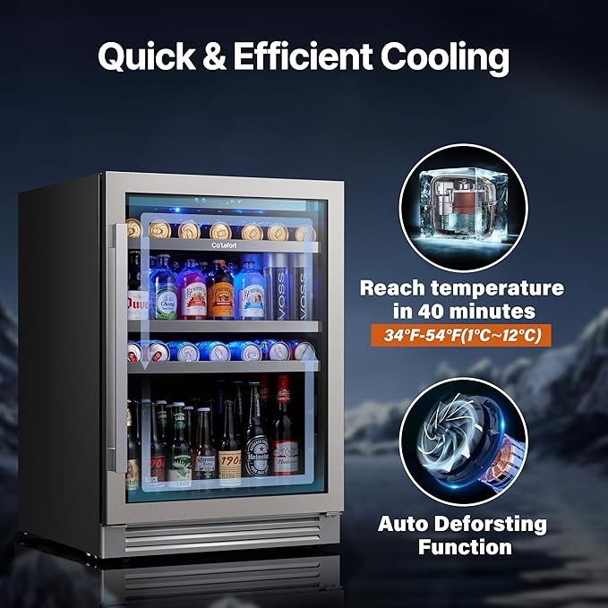 Calefort 24" Beverage Cooler Refrigerator 34°-54°F W/Glass Door,Shelves Home/Bar
