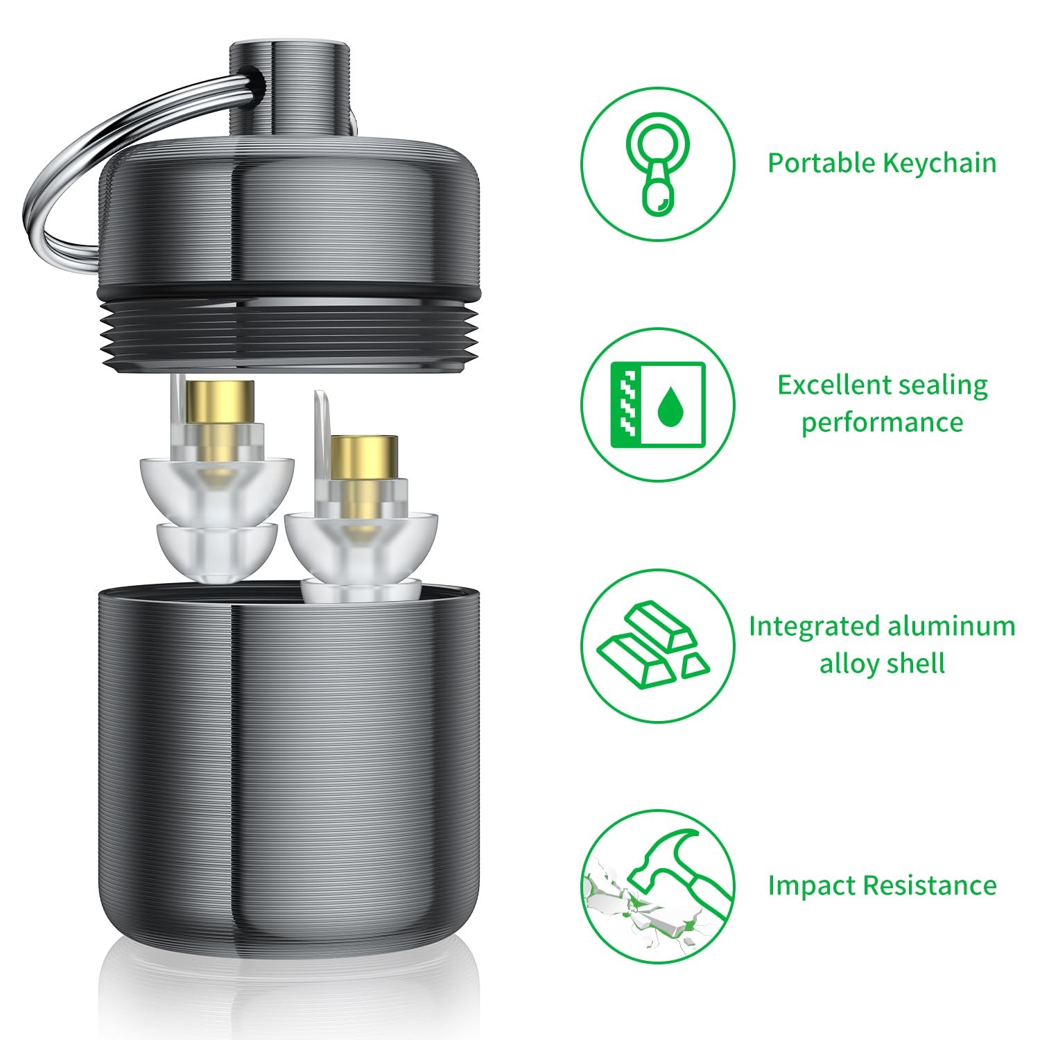 Urekt Ear Plug Carrying Case Keychain(2 Pack), 2 Pair (Pack of 1), Black Grey