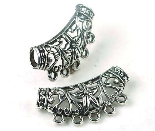 2 Pewter Flower Filigree Pendant Connector for Jewelry Making necklace 5 - hole
