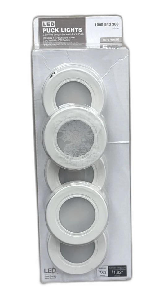 5-Light Plug-In LED White Puck Light Kit 780 Lumens - 22335NKIT-WH Free Shipping