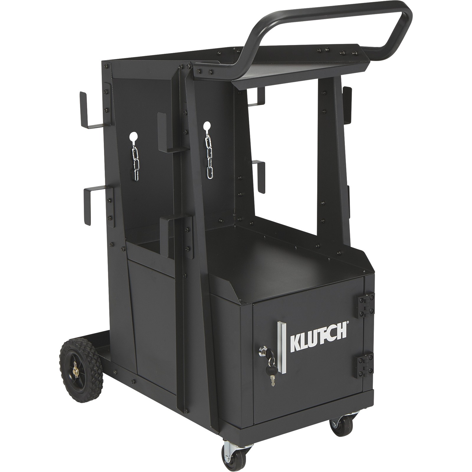 Klutch 2-Tier Welding Cart with Locking Cabinet, 31-1/2in.L x 16-1/8in.W x