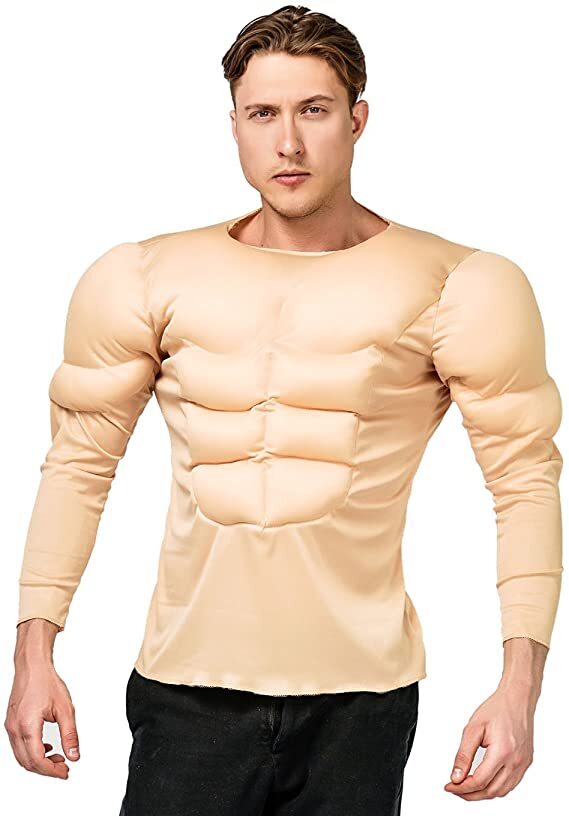 Men's Fake Padded Chest Muscle Shirt Shirt Top Adult Funny Cosplay Costume US