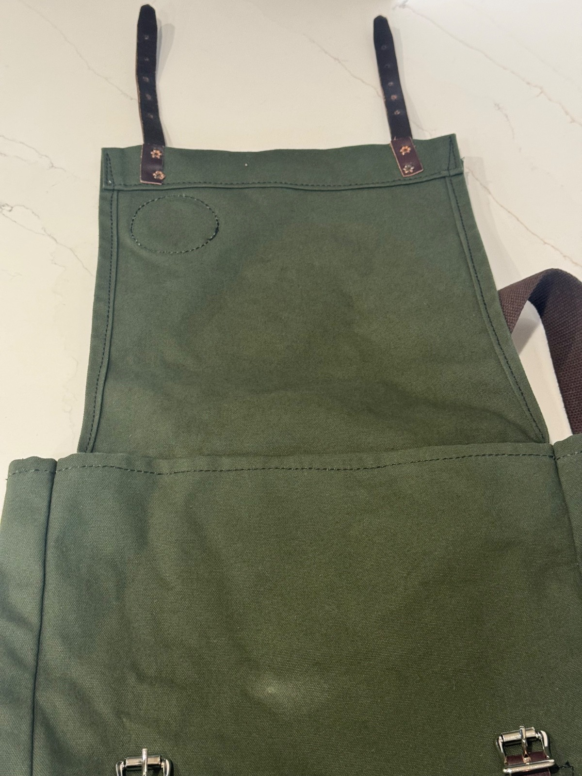 DULUTH PACK JUNIPER GREEN CANVAS & BROWN LEATHER SCOUT BACKPACK 16"X14" LOGO