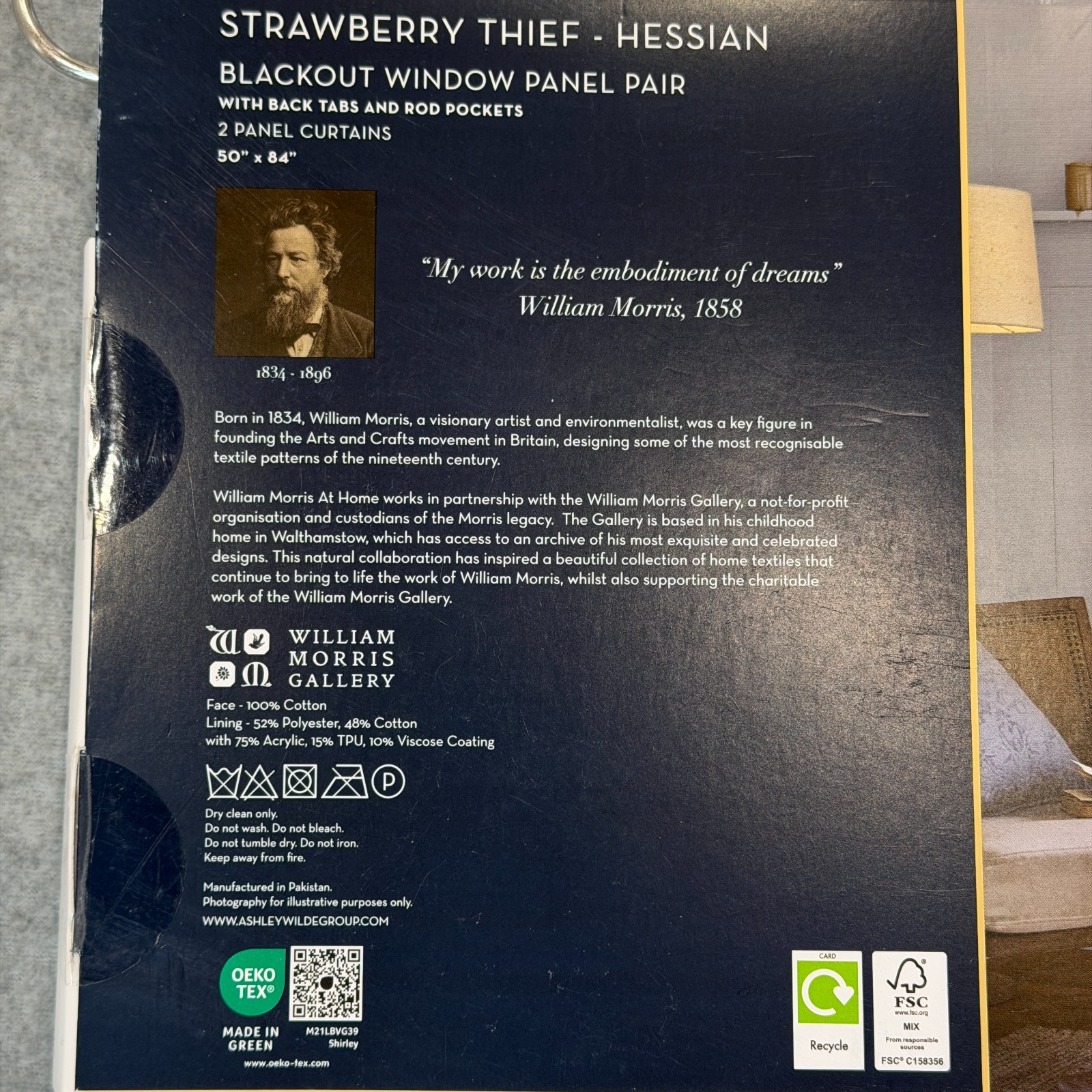 William Morris Strawberry Thief Hessian Blackout Curtain Panel Pair 50"x84” NEW