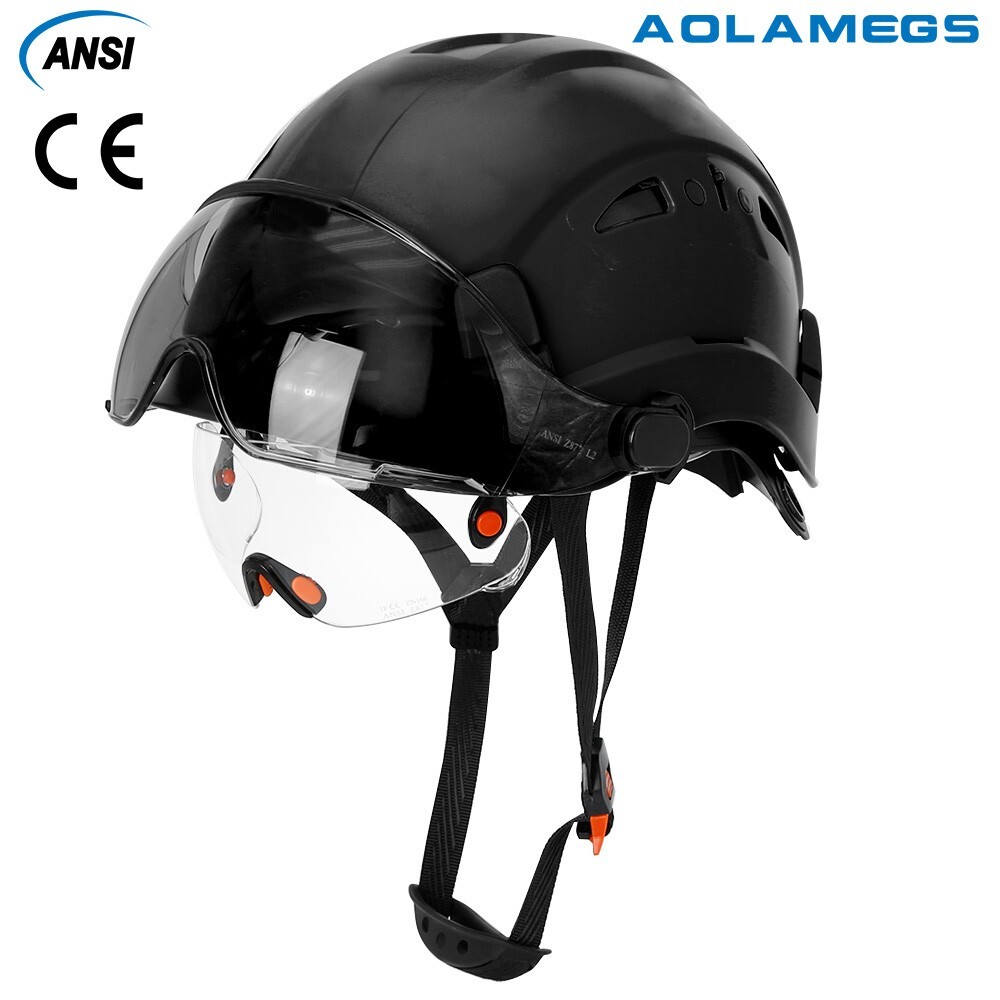 Construction Safety Helmet With Visor Built In Goggle ABS Hard Hat Work Cap ANSI