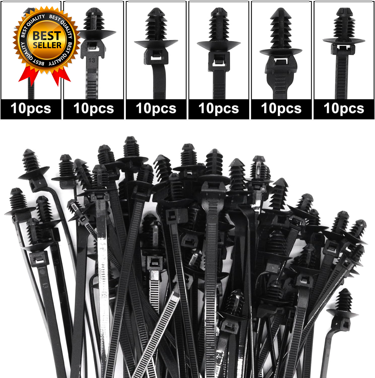 60 PCS Push Mount Zip Ties Nylon Car Mount Wire Tie Snap in Cable Zip Ties