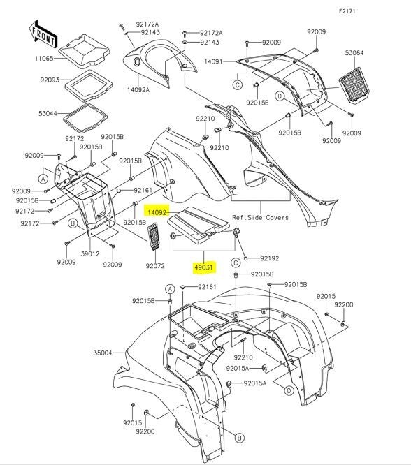OEM Kawasaki Brute Force 750 KVF Storage Glove Box Lid and Latch Kit 14092-0180