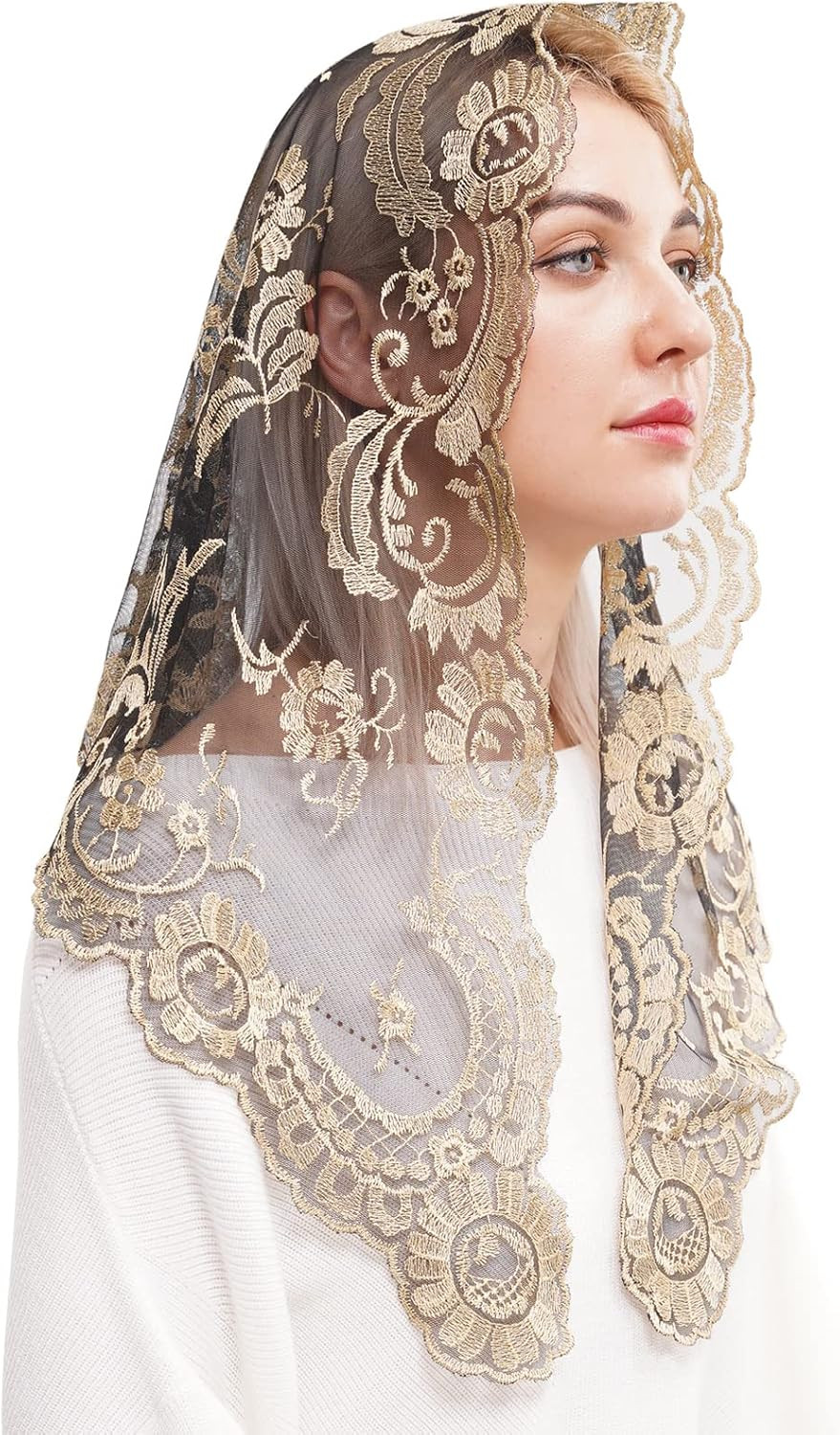 Catholic Lace Mantilla Veil Embroidery Chapel Scarf for Church Mass