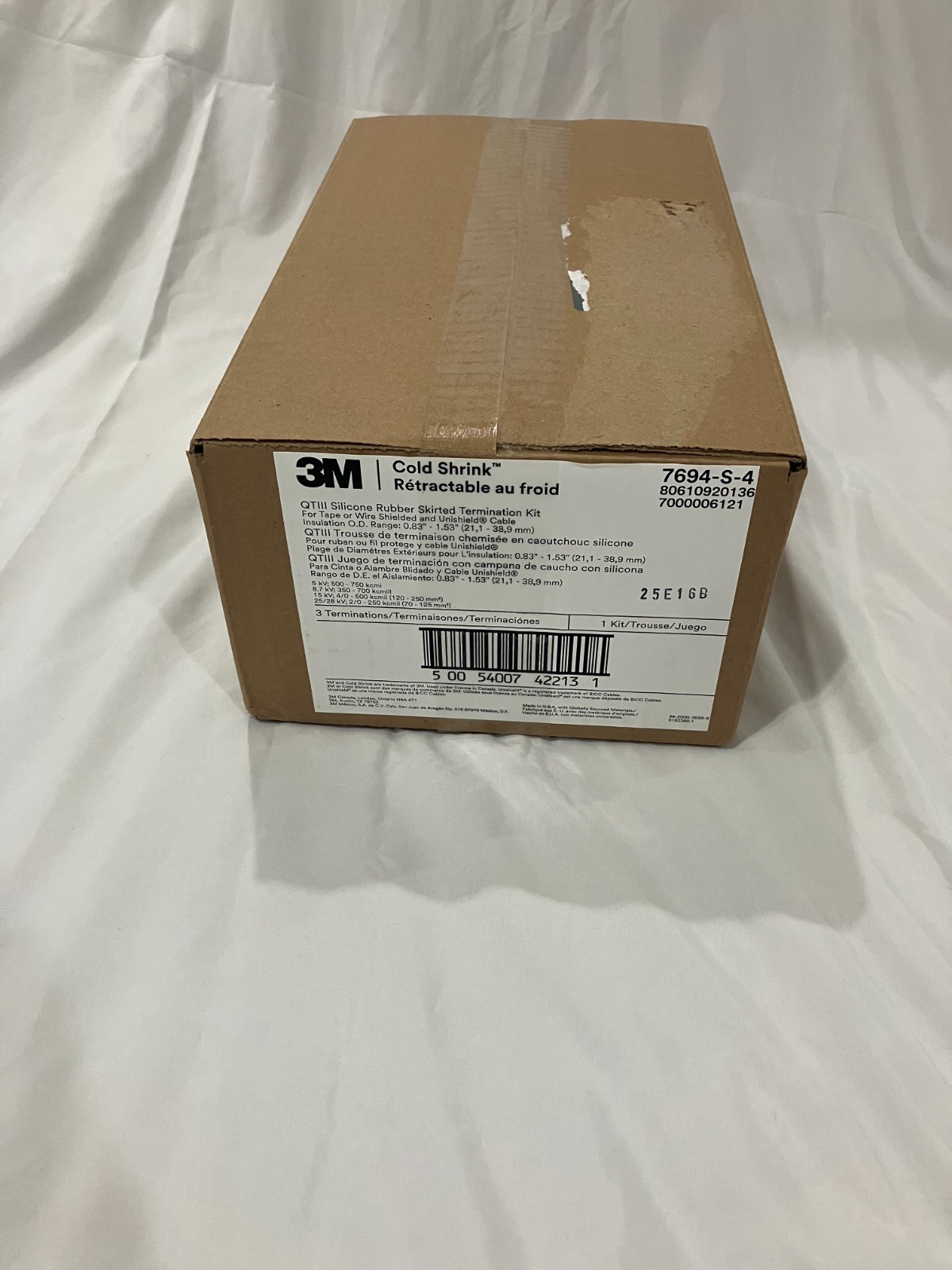 3M 7694-S-4 QTIII COLD SHRINK Silicon Rubber Skirted Termination Kit Qty1