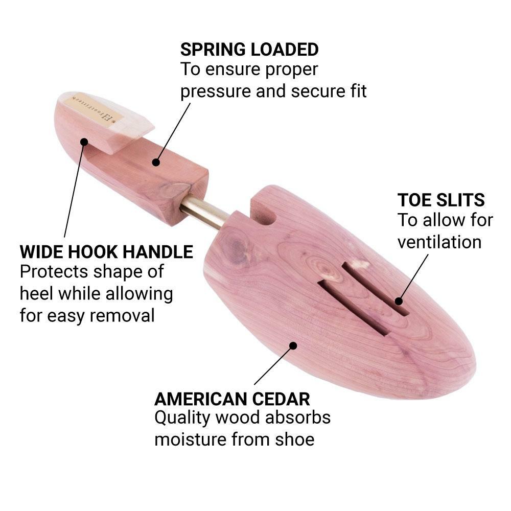 FootFitter Cedar Shoe Trees, Full Toe Block & Wide Hook Heel- Mens Med [8 - 9.5]