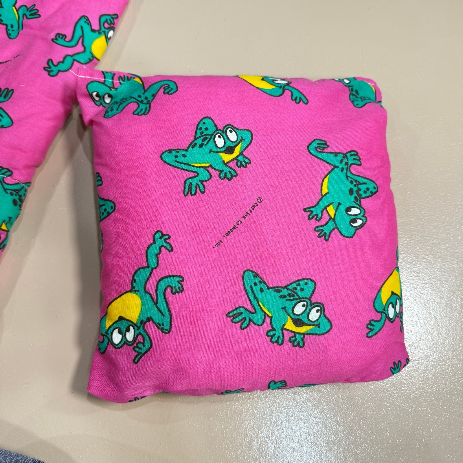 Vintage 80s 90s Pink Green Frog Sleeping Bag & Pillow Catfish Calhoun Kidcore