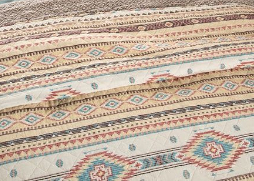 SOUTHWESTERN PHOENIX 3p King QUILT SET : BROWN TURQUOISE SOUTHWEST NATIVE TRIBAL