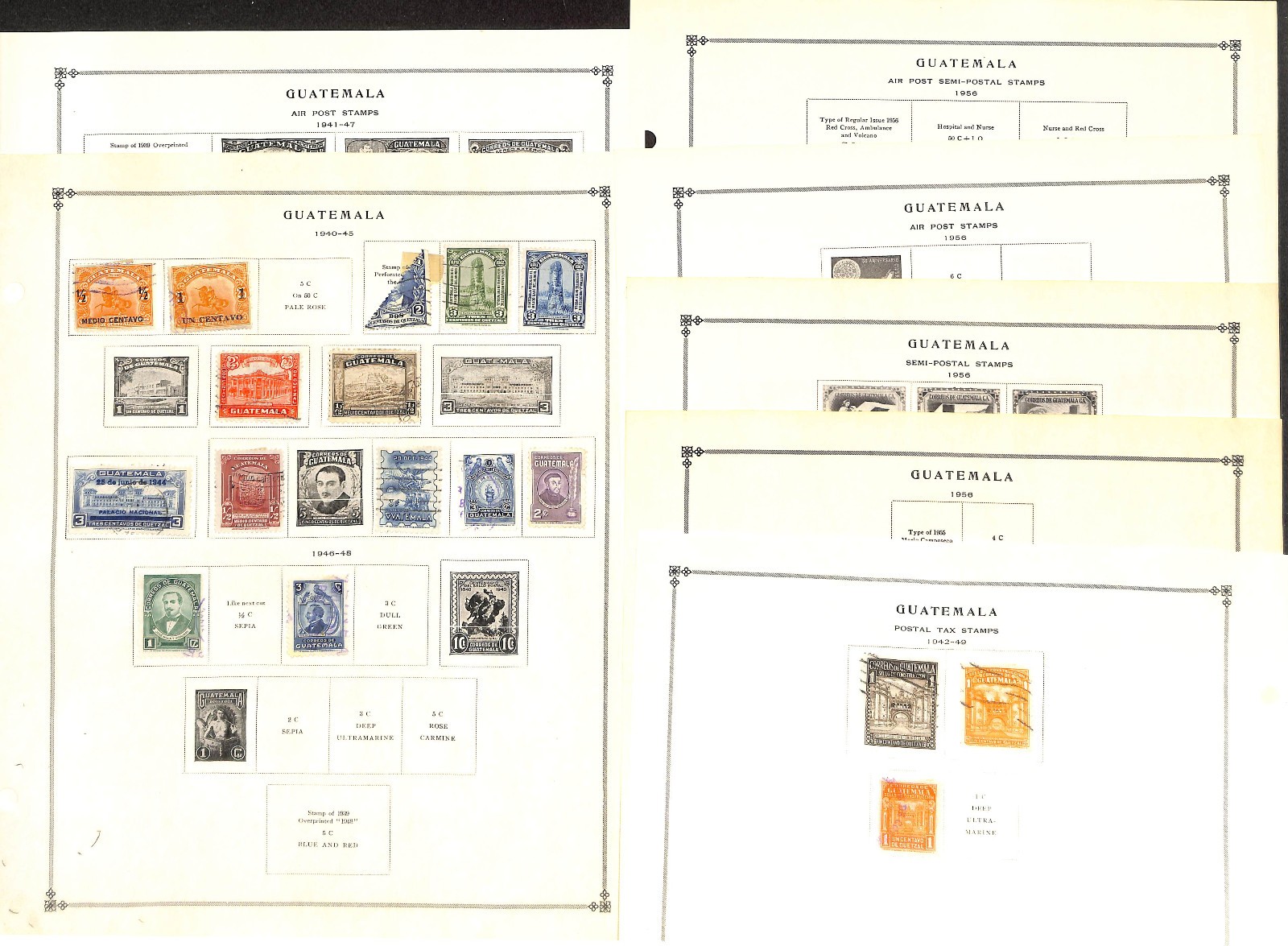 Guatemala Stamp Collection on 13 Scott International Pages, 1912-1956 (BF)