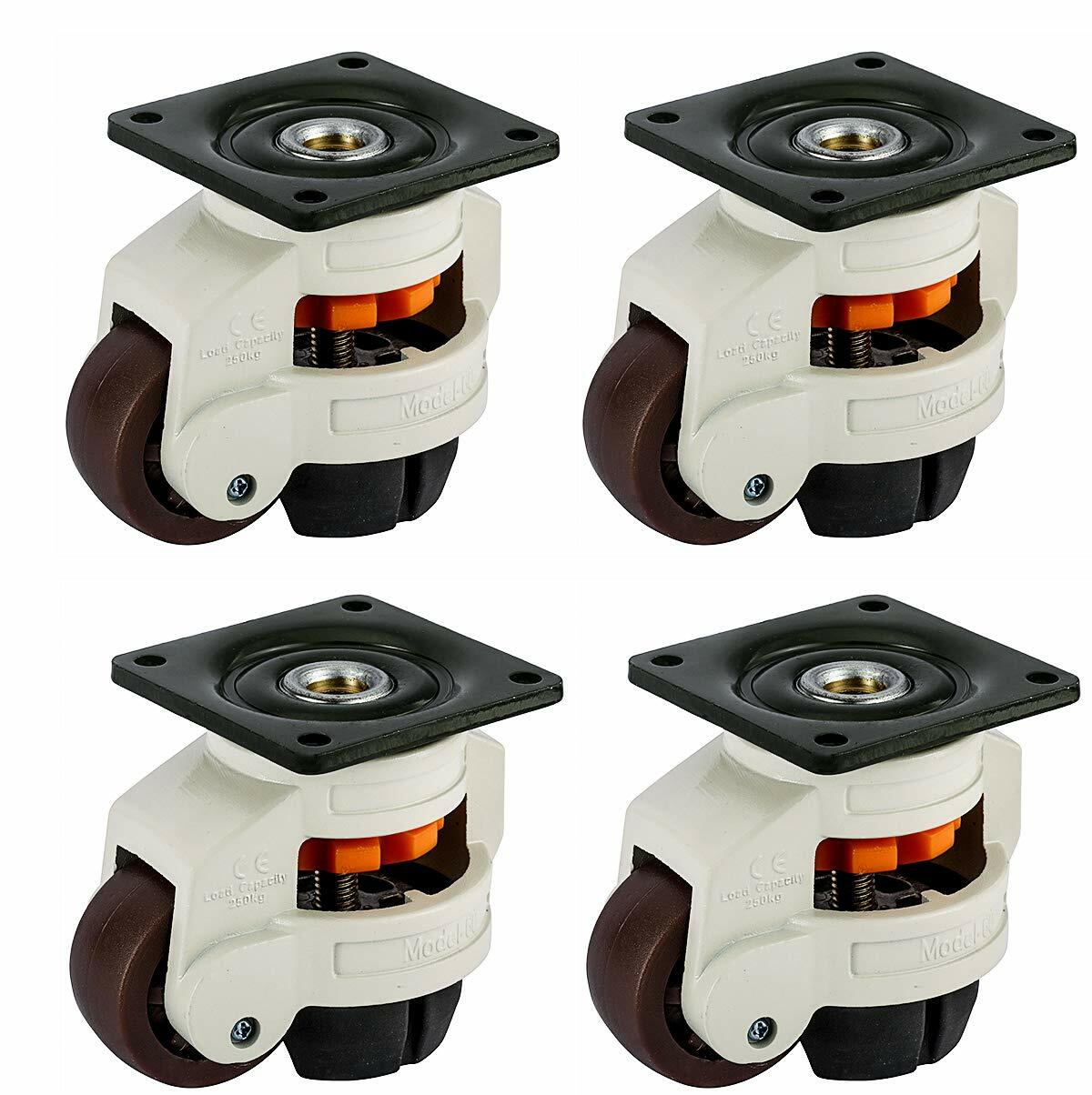 4 Pack Retractable Leveling Machine Casters w/ Nylon Wheel & Rubber Foot 2200lbs