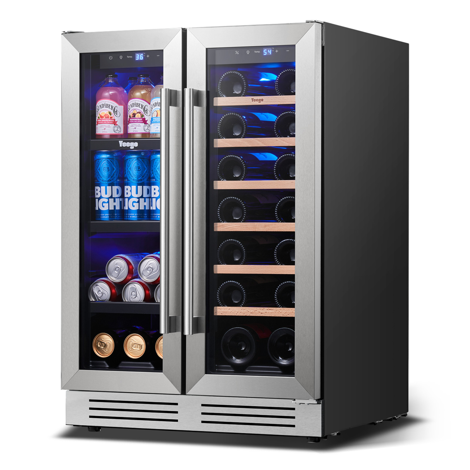 Yeego 24" Wine Cooler Beverage Refrigerator Under Counter Fridge With Glass Door