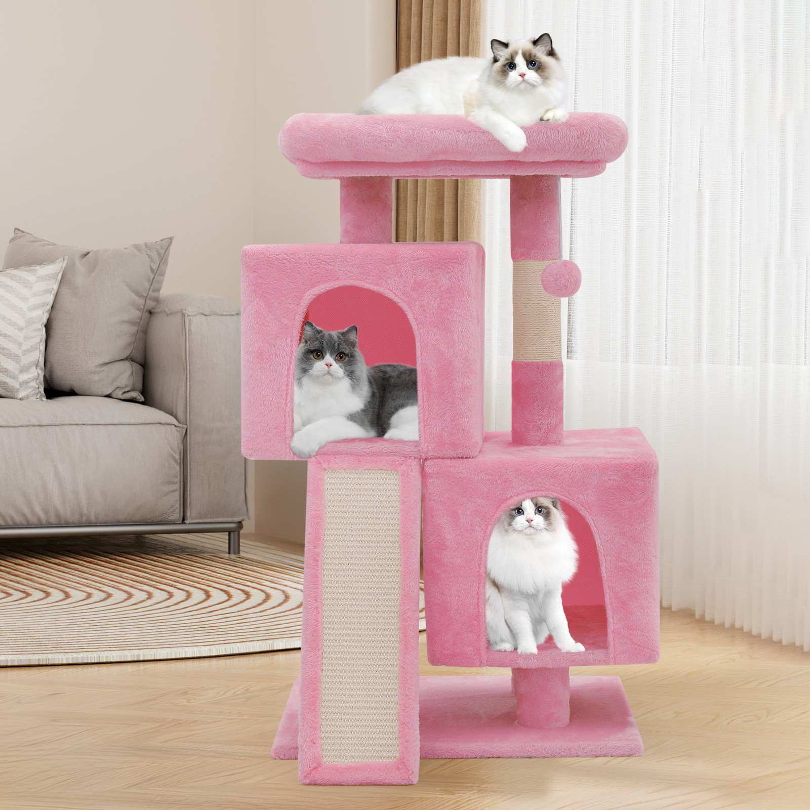 34'' Pink Cat Tree Cat Tower Scratching Board Multi-level Small Scratching Post