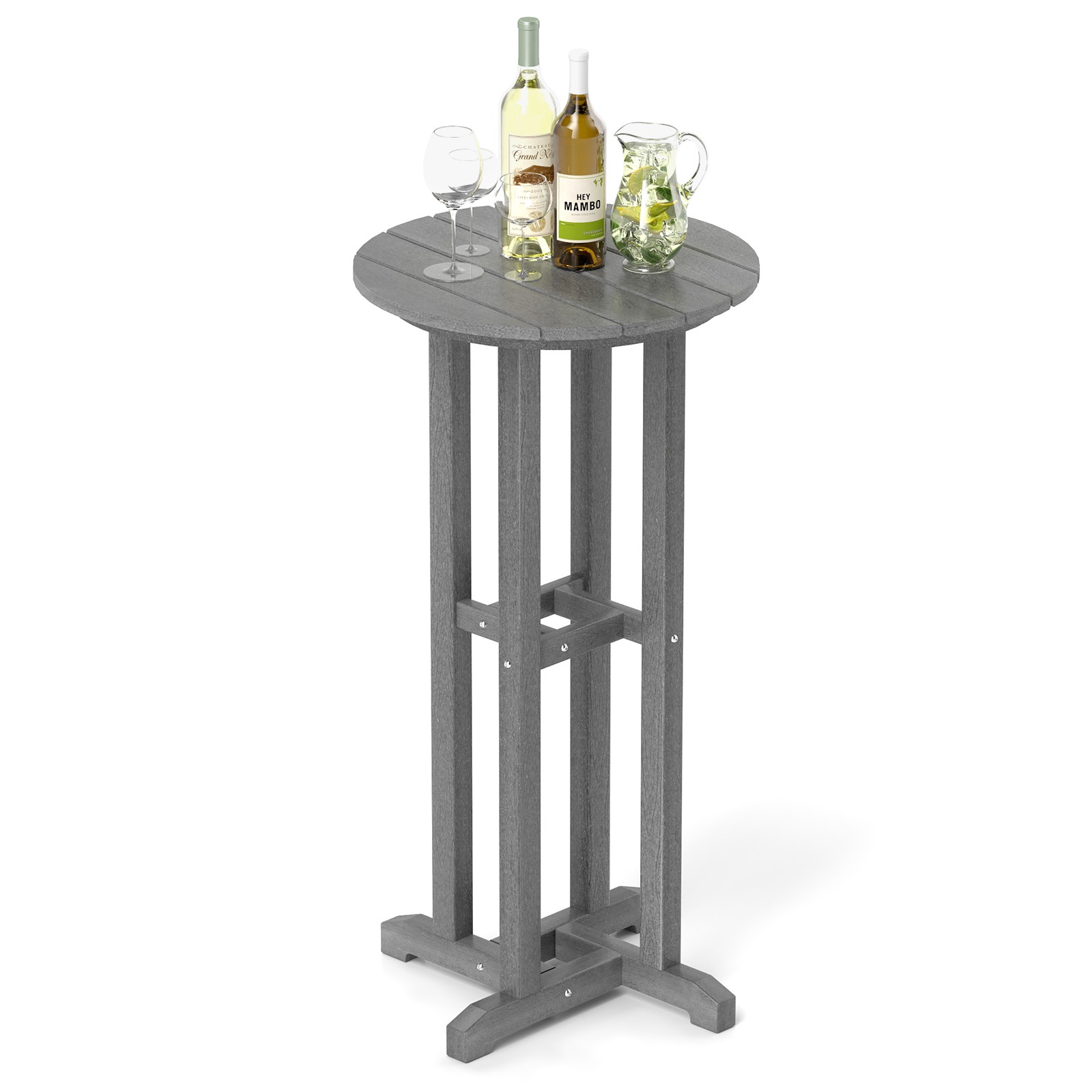 21.5" Round Bar Table Patio HDPE Bar Height Dining Table w/ Slatted Tabletop