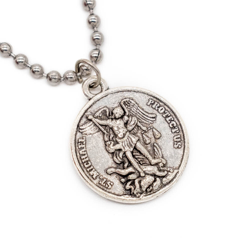 Double Sided St Michael & St Christopher Devotional Saint Medal Pendant Necklace