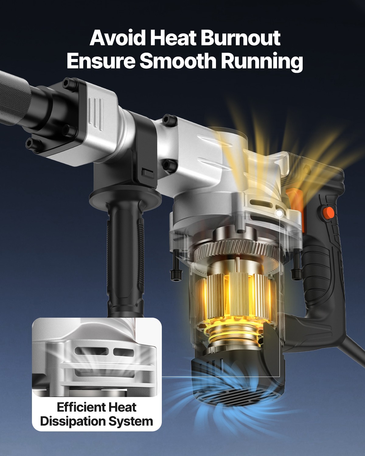 VEVOR Demolition Jack Hammer Concrete Breaker 1400W Hammer 2 Chisel Bit Black