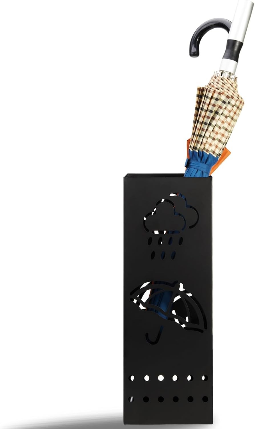 Umbrella Stand Rack for Entryway, Black Square Metal Umbrella Holder, Free Stand