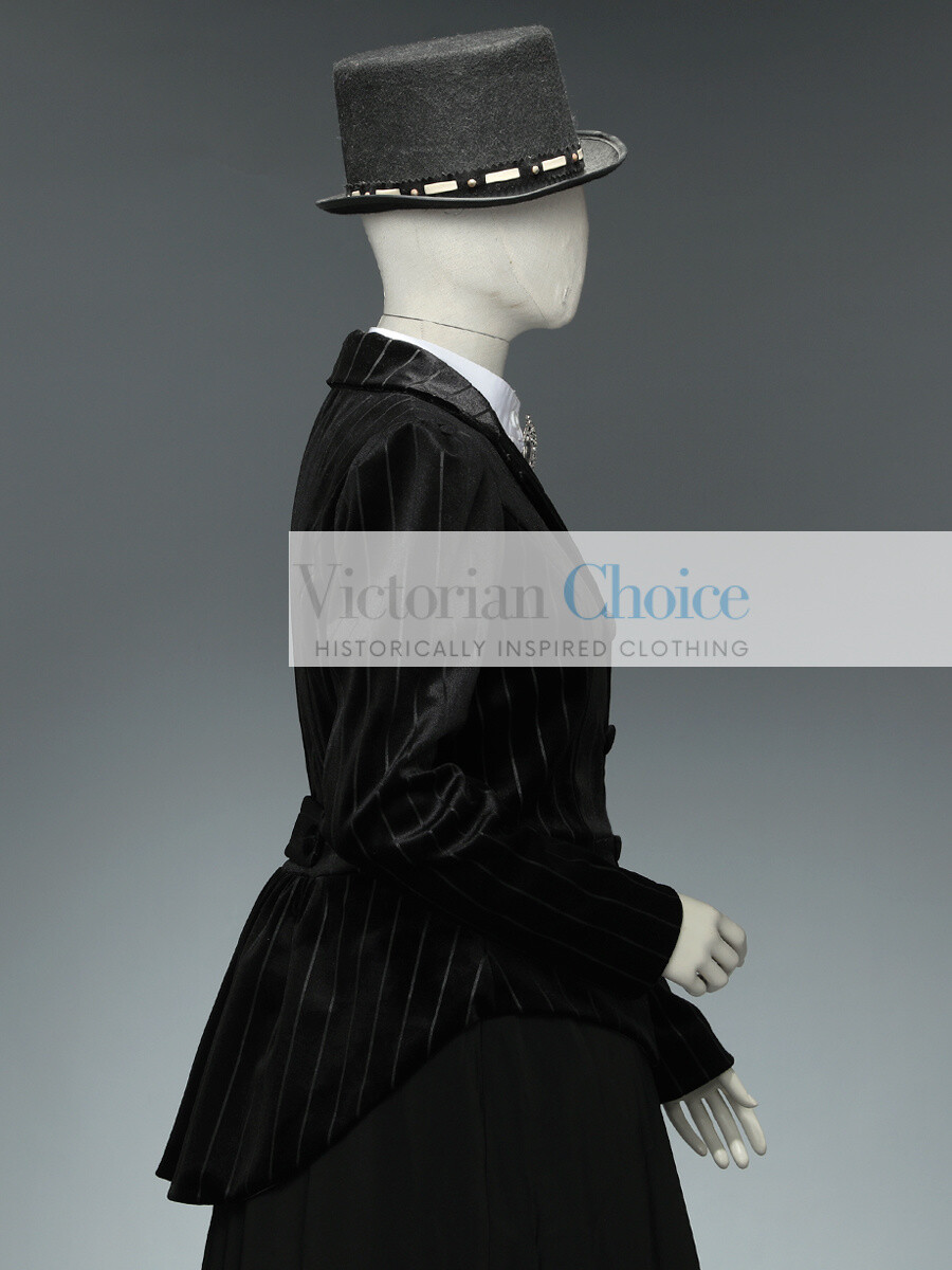 Women Black Victorian Edwardian 3PC Velvet Day Dress Suit Theater Steampunk 166