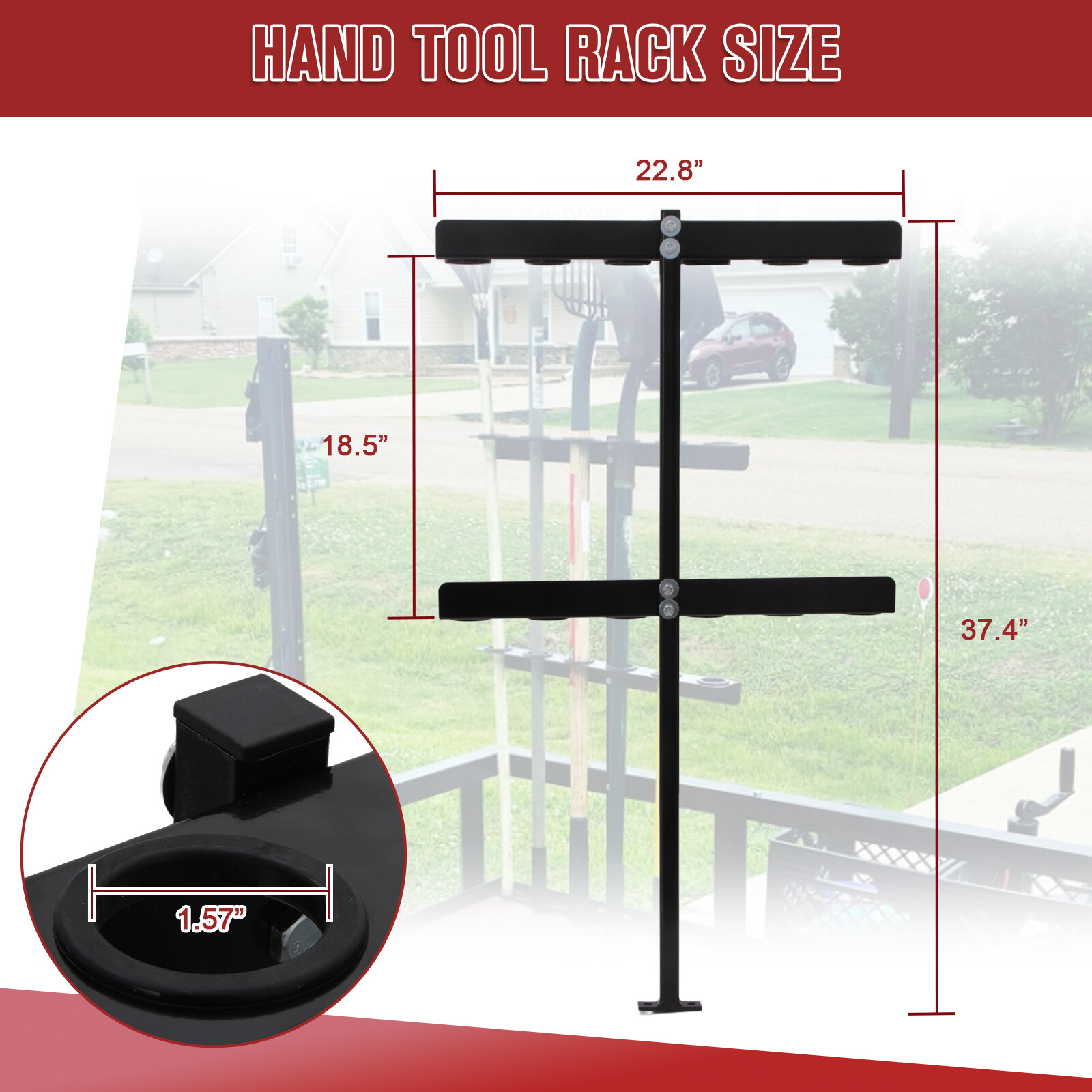 6-Slot Horizontal Tool Storage Rack for Trailers–Holds Shovels, Rakes & Pickaxes