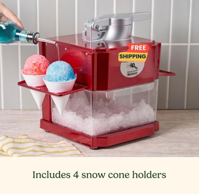 Snow Cone Machine, Home Shaved Ice Maker, Makes 5 Icy Cones for Slushies, Red
