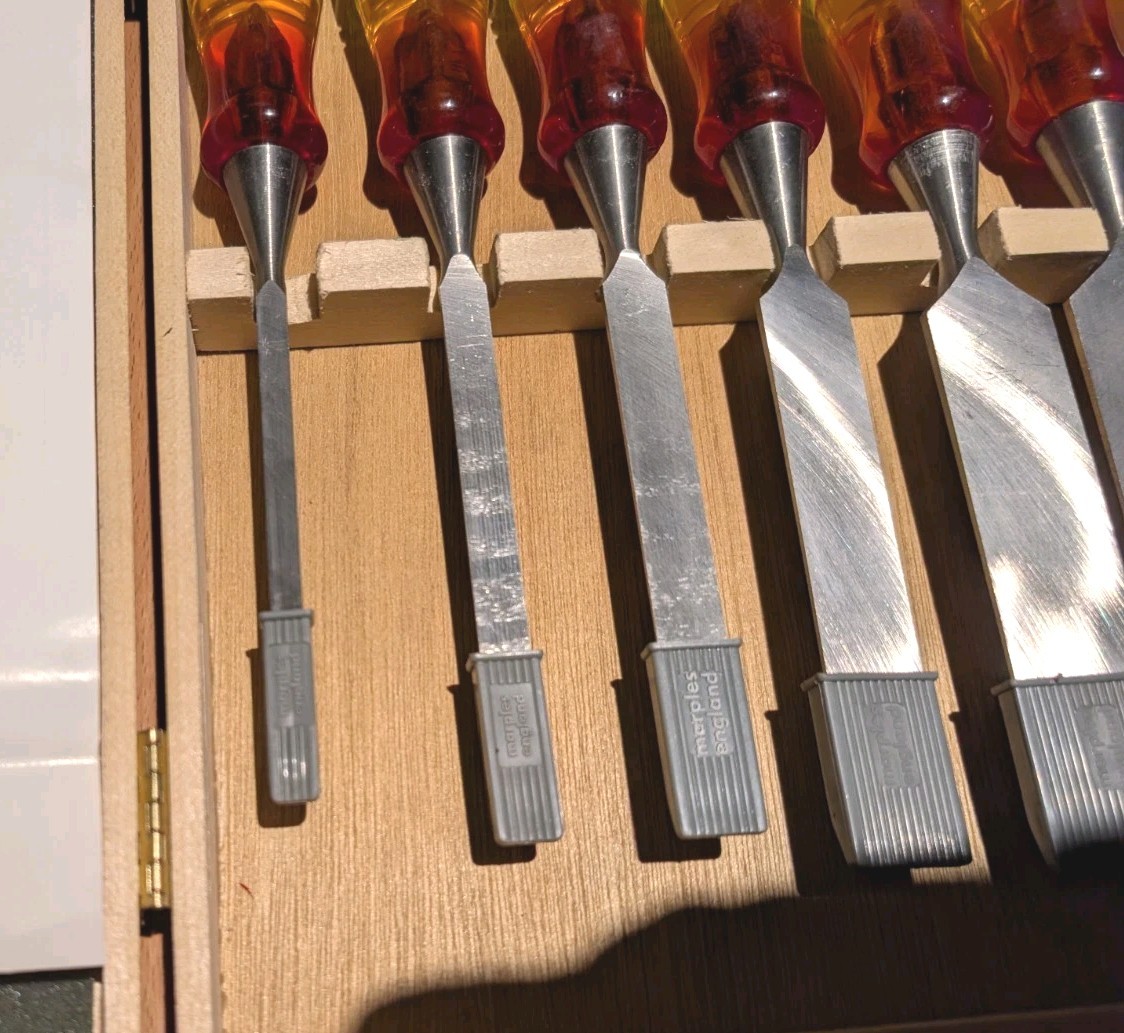 Vintage Marples Splitproof Bevel Edge Chisel Set Of 6 Pieces-Excellent Condition
