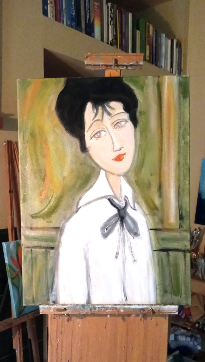 Modern Stylized Portrait of a Woman 18 x 24 Original Painting Handmade