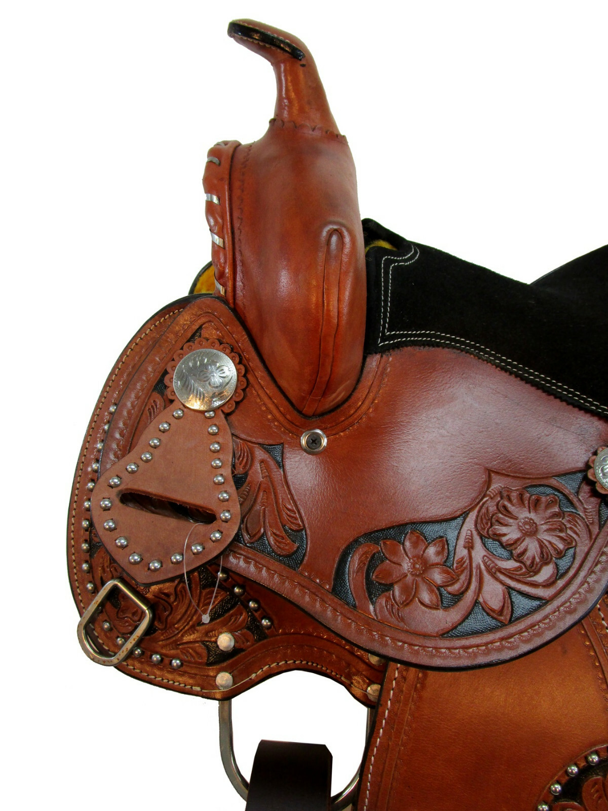 13 12 PONY WESTERN SADDLE PLEASURE FLORAL TOOLED LEATHER TRAIL BARREL RACING SET