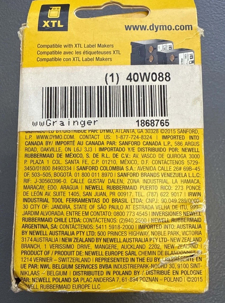 Dymo XTL 1868765 Labeling Tape, All Purpose Vinyl, White On Red, 2 in x 23 ft