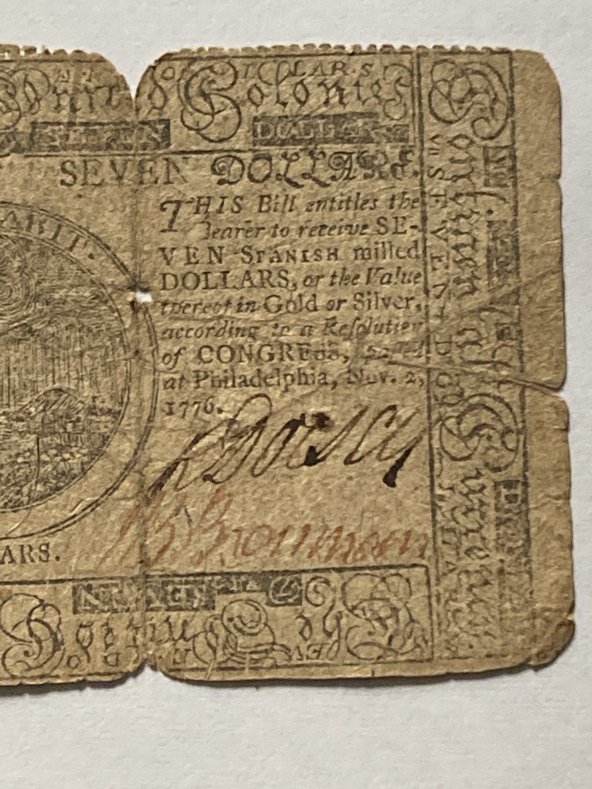 1776 Colonial America’s Continental Currency Nov 2 1776🇺🇸Rare $7 Dollars🇺🇸