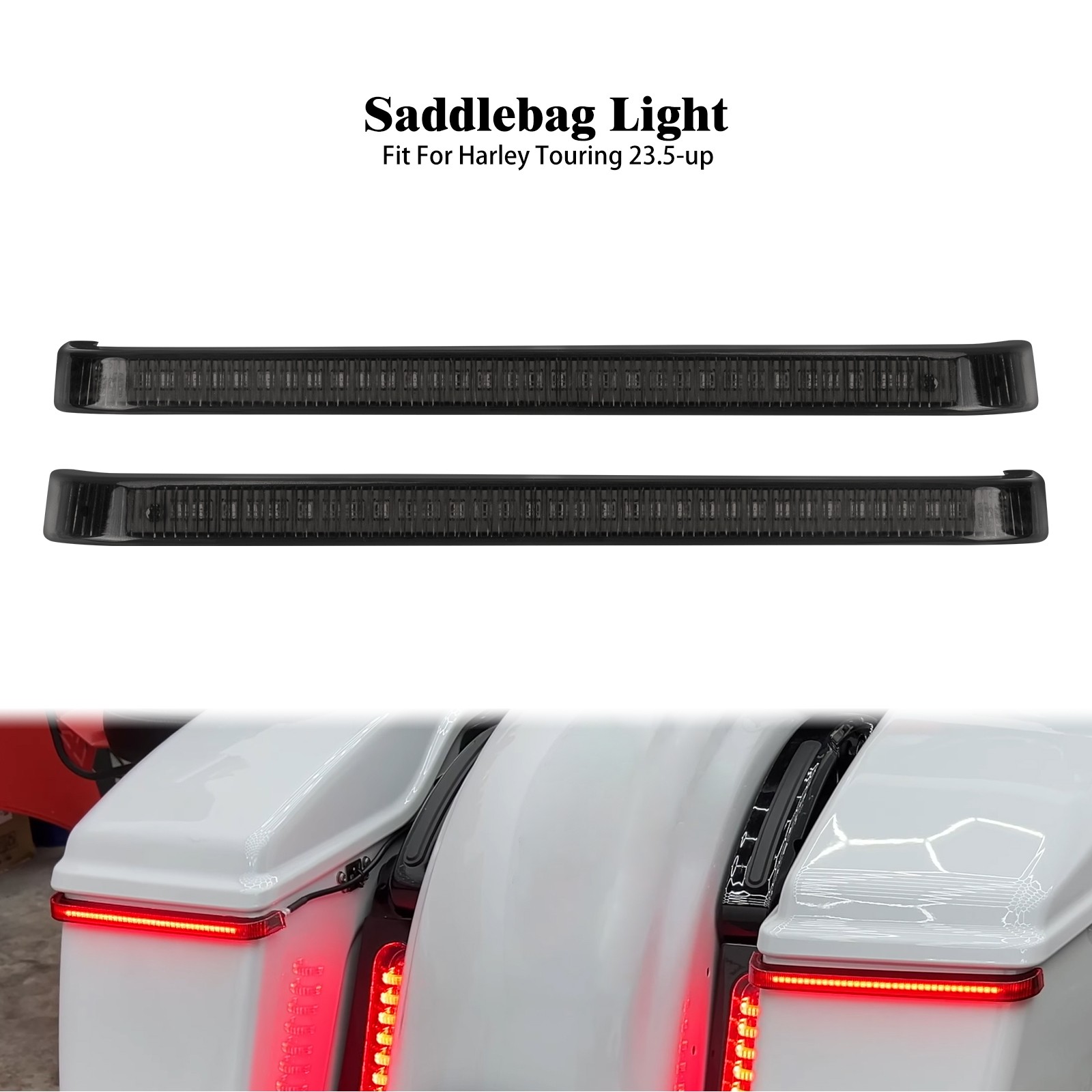 Saddlebag LED Run Brake Tail Lights Smoke Lens For Harley Touring FLHT 2024-2025
