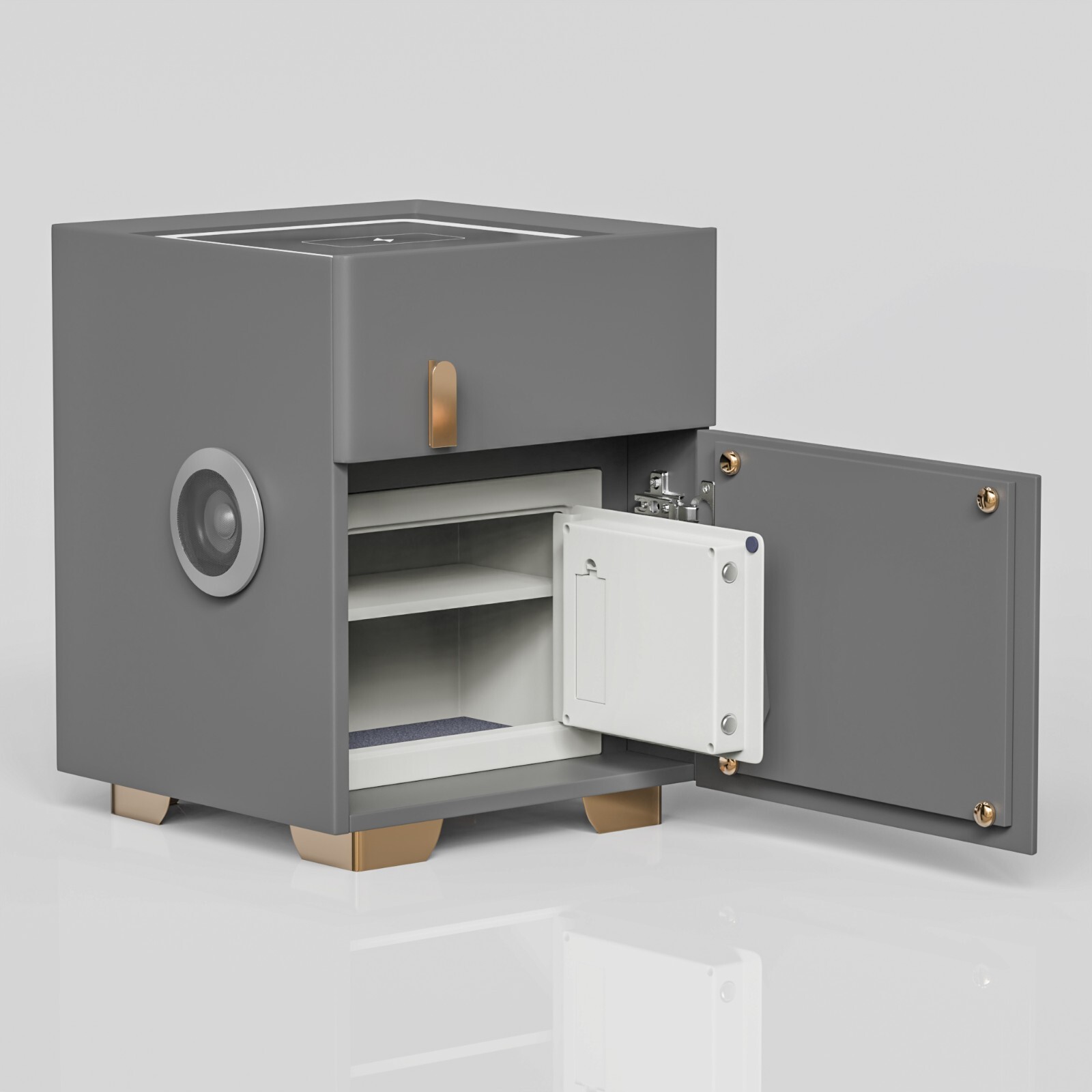 Dark Gray Double Drawer Smart Bedside Table with Safe + Wireless Charging