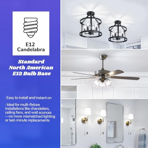 ELED Candelabra Bulb 40W Equivalent, 500LM Chandelier Light 12 Daylight White