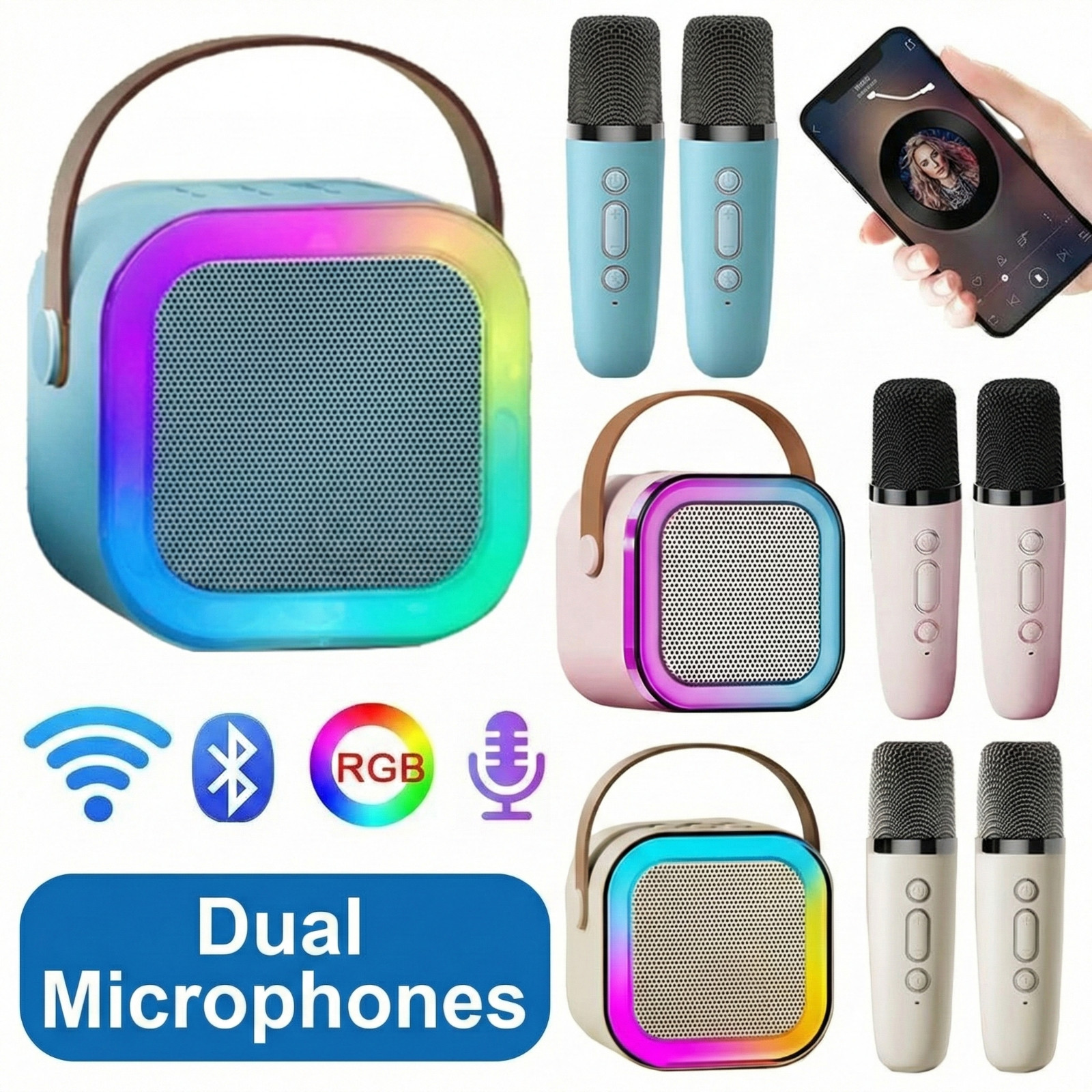 Wireless Mini Karaoke Machine +2 Microphones Bluetooth Speaker,Kid Birthday Gift