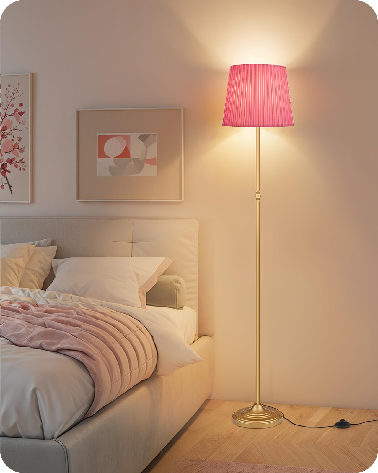 GOEBLESON Pink Floor Lamp for Living Room, 68" 68 inches, Gold +