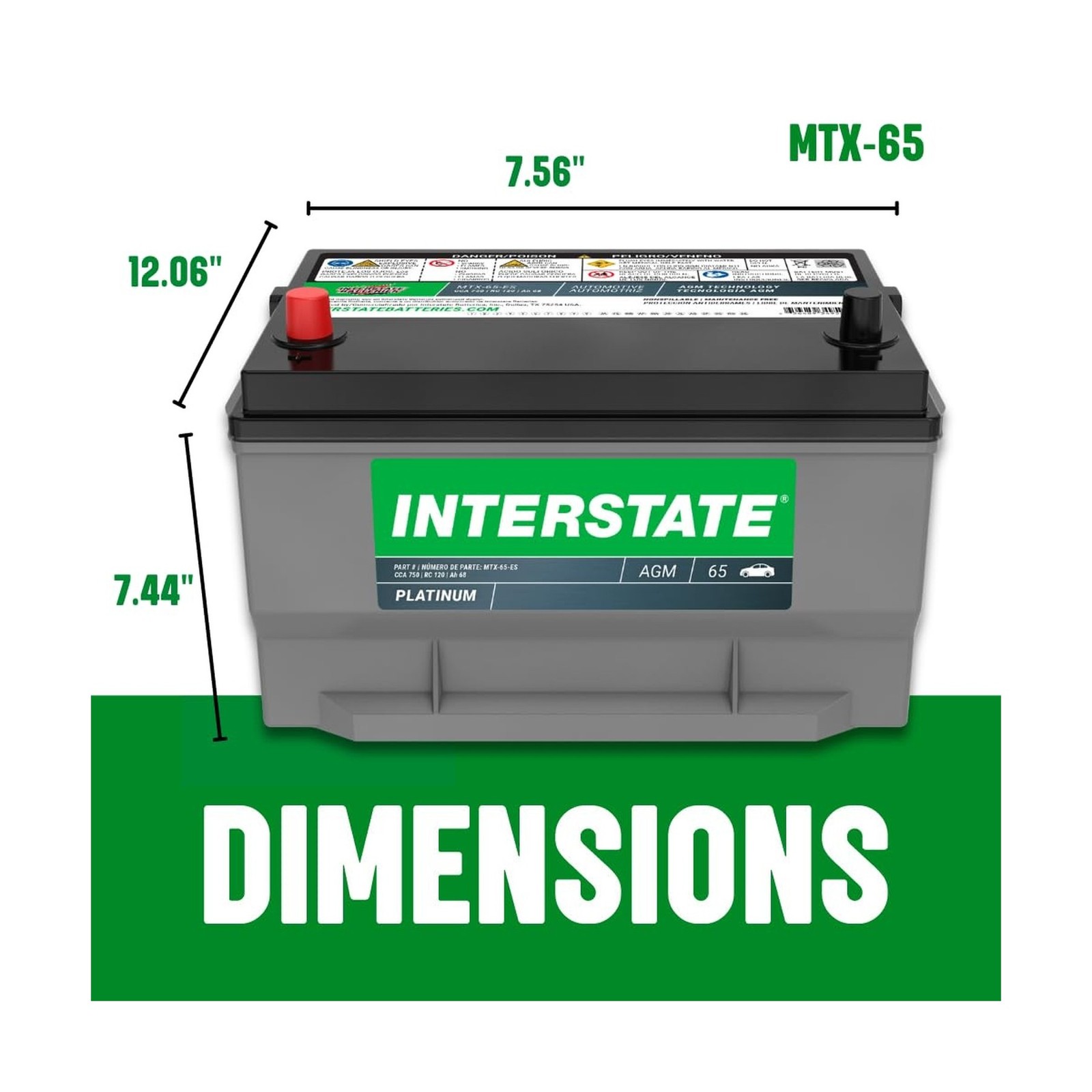 Interstate Batteries Automotive Battery 12V 68Ah (Group Size 65) 750CCA SLI A...