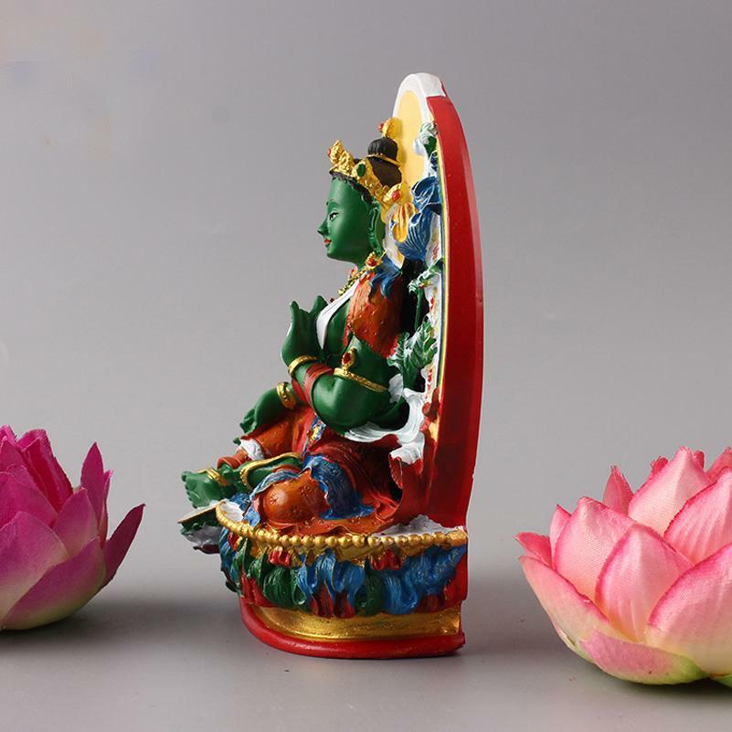 Tibetan Buddhism Statue Green Tara Buddha Semicircle Hand-painted Feng Shui