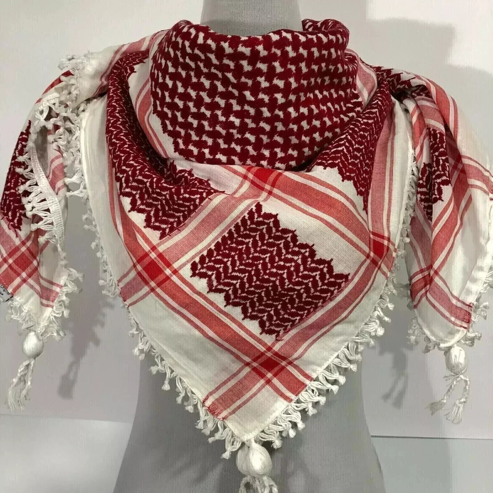 Beautiful Shemagh Keffiyeh Arab Scarf Original Palestine Red/White KufiyaBandana