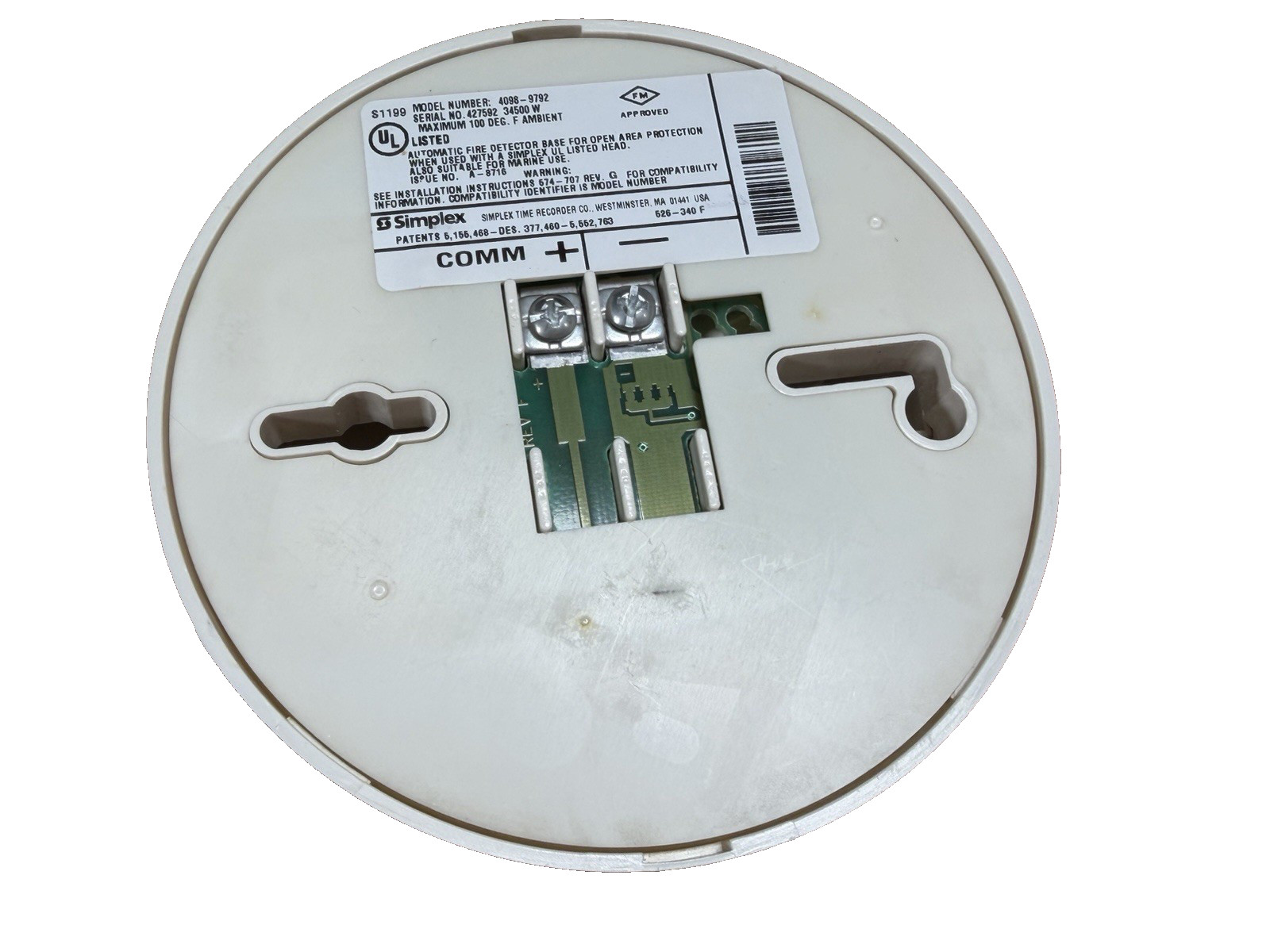 Simplex 4098-9733 Fire Alarm Heat Detector + 4098-9792 Base